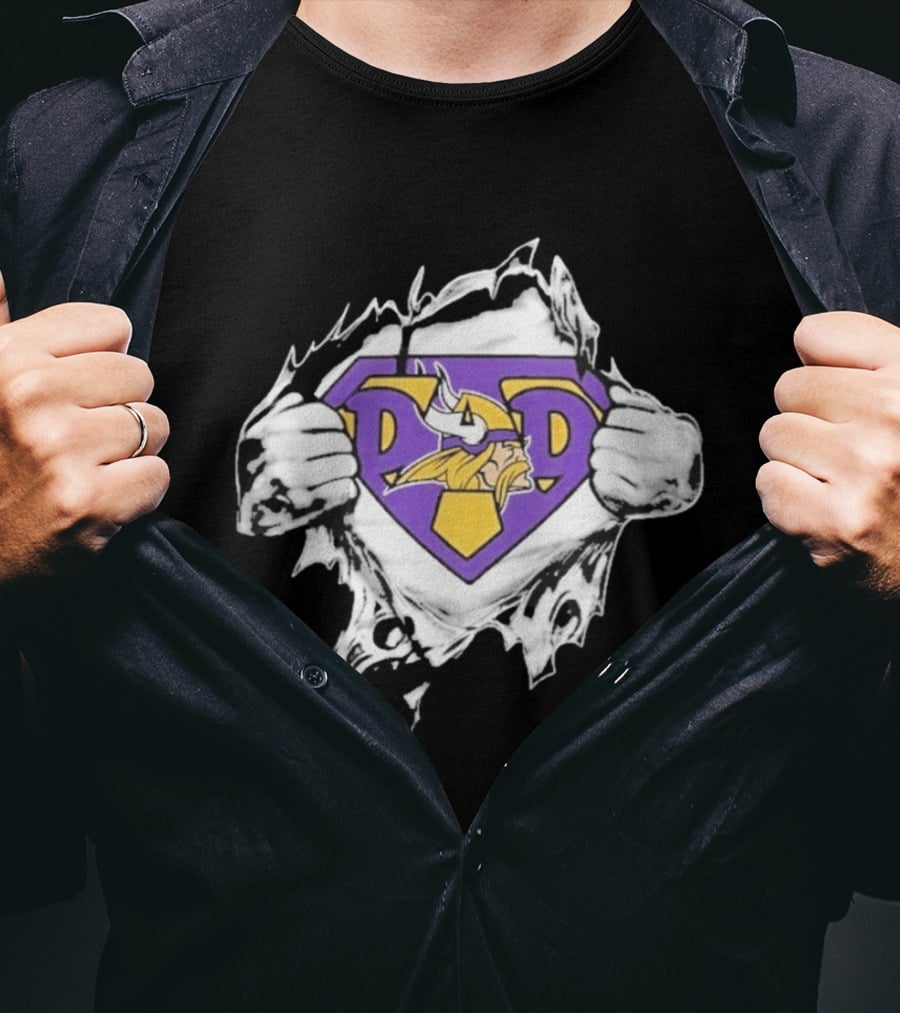 Minnesota Vikings Super Dad Purple Yellow Ripped Chest T-Shirt