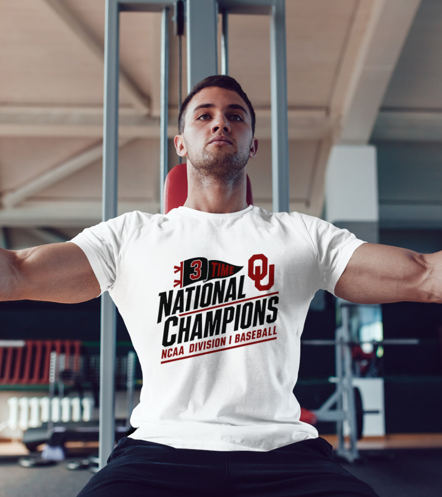 3 Time National Champions OU NCAA Division I Baseball T-Shirt