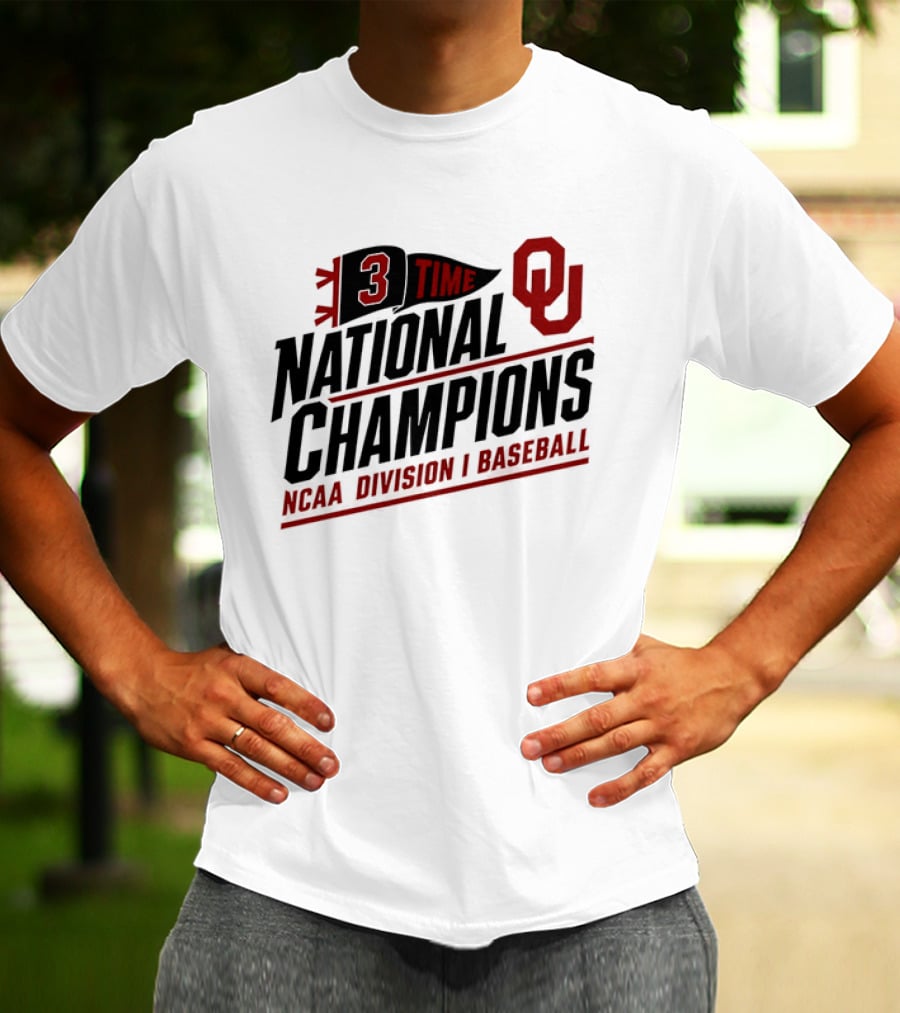 3 Time National Champions OU NCAA Division I Baseball T-Shirt