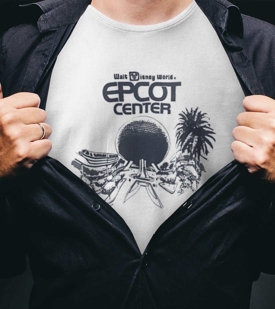 Walt Disney Productions Epcot Center Spaceship Earth And Future World Palm Trees T-Shirt