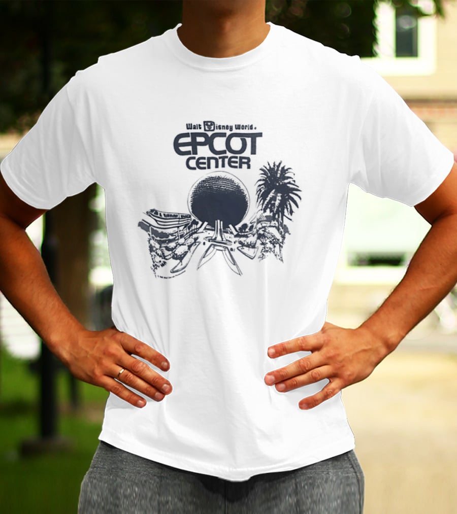 Walt Disney Productions Epcot Center Spaceship Earth And Future World Palm Trees T-Shirt