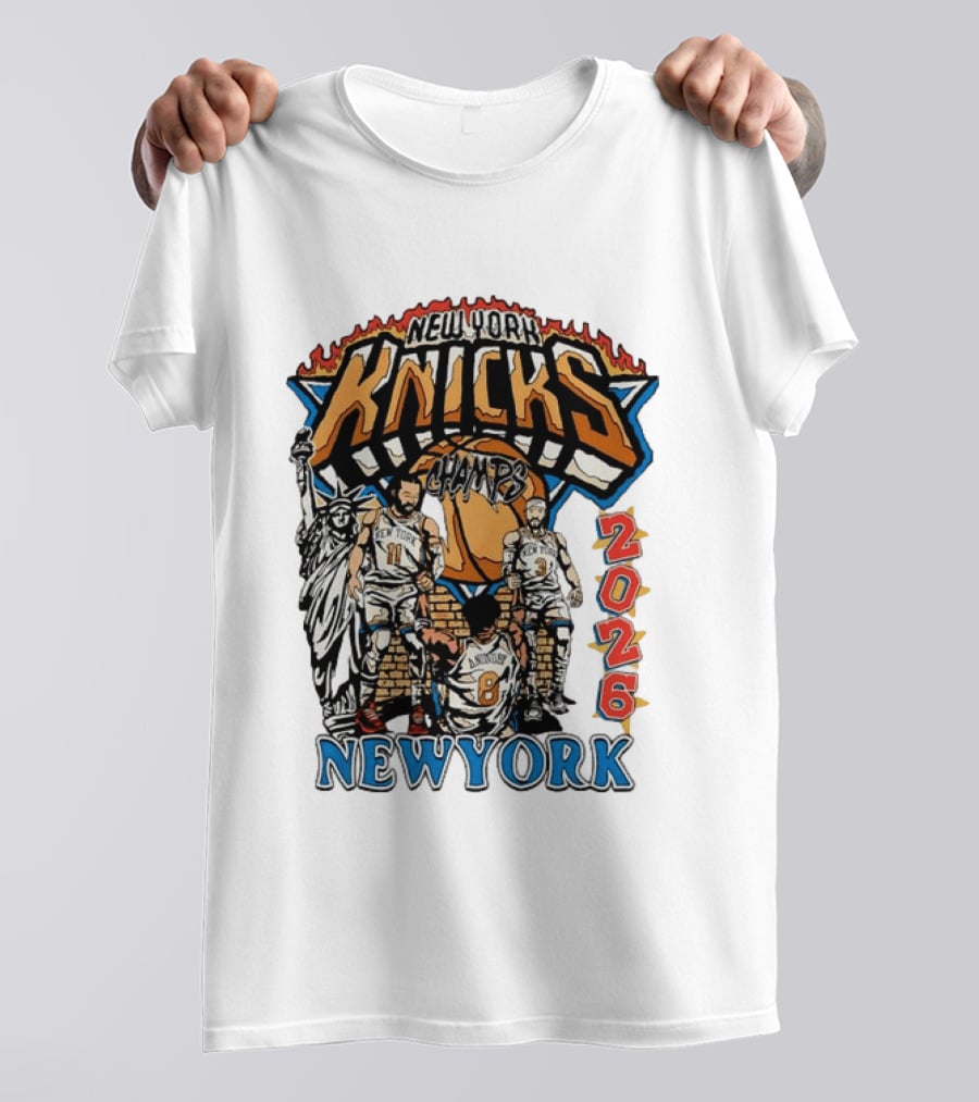 New York Knicks 2026 Champs Jalen Brunson OG Anunoby Josh Hart Statue Of Liberty T-Shirt