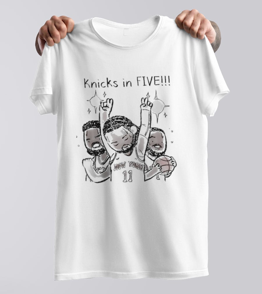 Knicks In Five Caricature Basketball Celebration T-Shirt