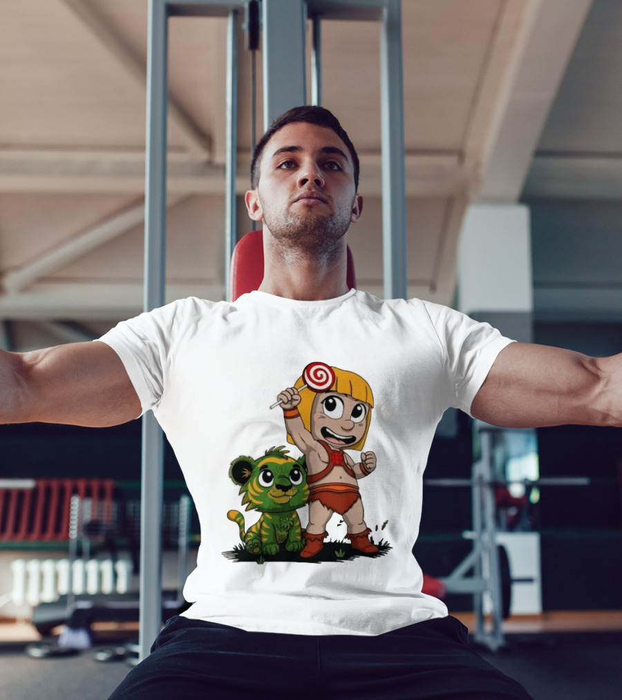 Master Of Kindergarten He Man Chibi With Tiger And Lollipop T-Shirt