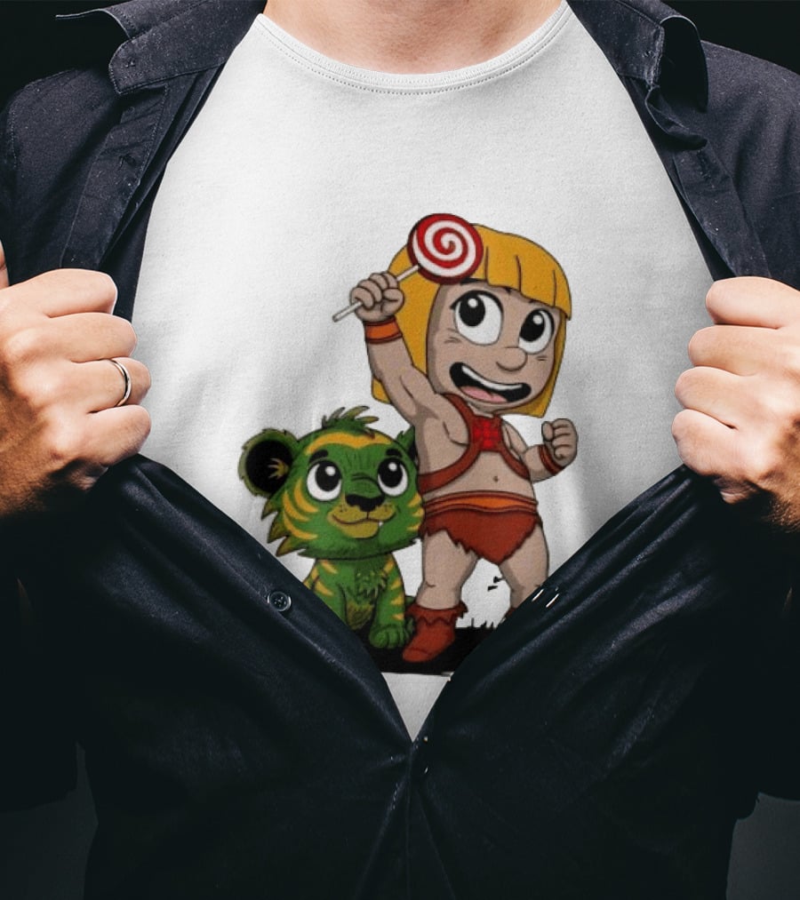 Master Of Kindergarten He Man Chibi With Tiger And Lollipop T-Shirt