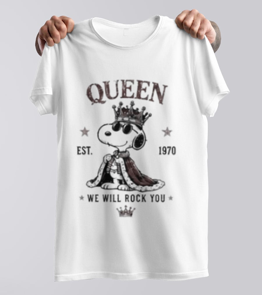 Snoopy Wearing Crown Queen Est 1970 We Will Rock You T-Shirt