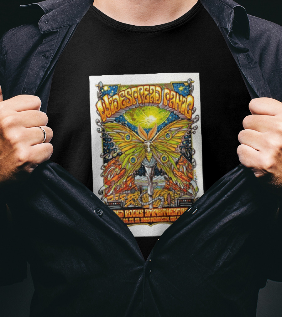 Widespread Panic June 26 28 2026 Red Rocks Amphitheatre Morrison Colorado Moth And Cosmic Sky T-Shirt
