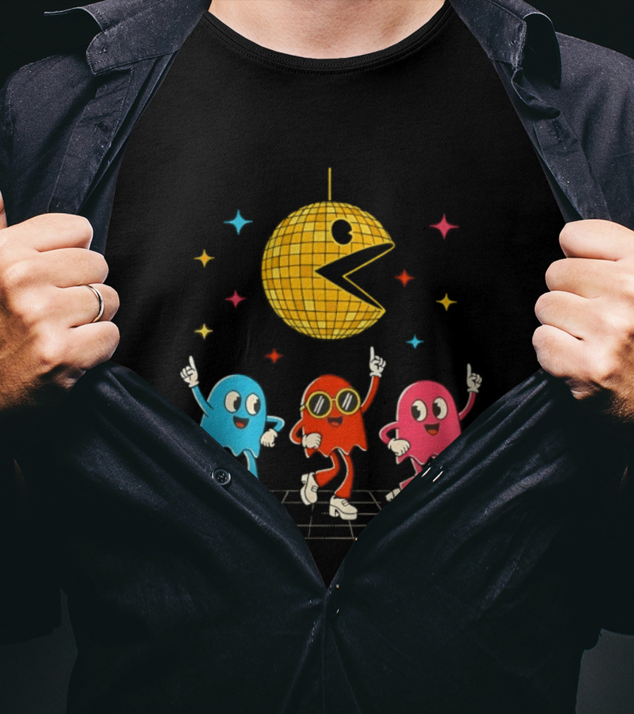 Pac Man Disco Ball And Ghosts Dance Arcade Party T-Shirt