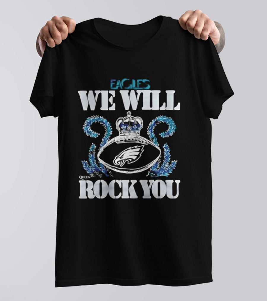 Philadelphia Eagles We Will Rock You Crown And Football T-Shirt