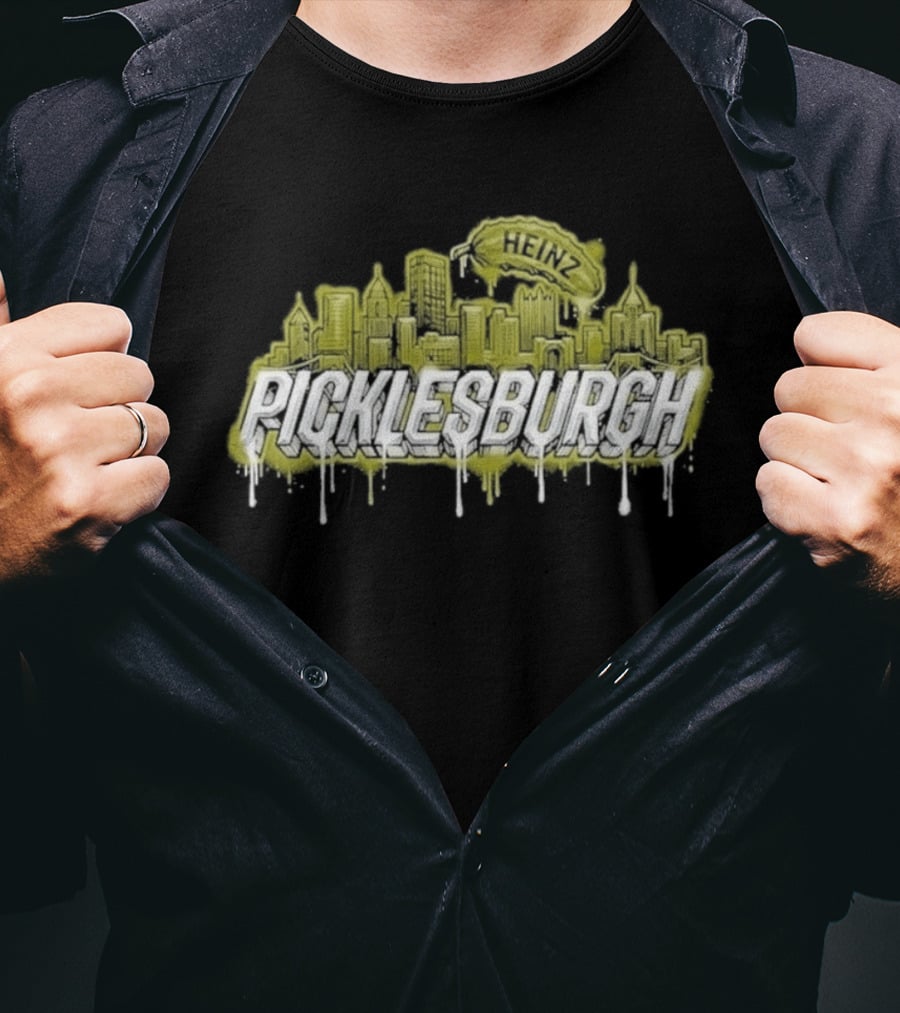 Picklesburgh Pittsburgh Skyline Graffiti With Pickle Balloon T-Shirt