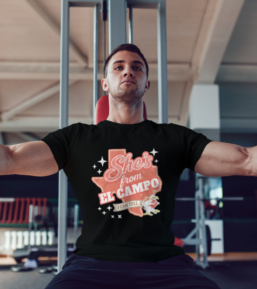 She's From El Campo I Can Tell Texas Outline Football T-Shirt