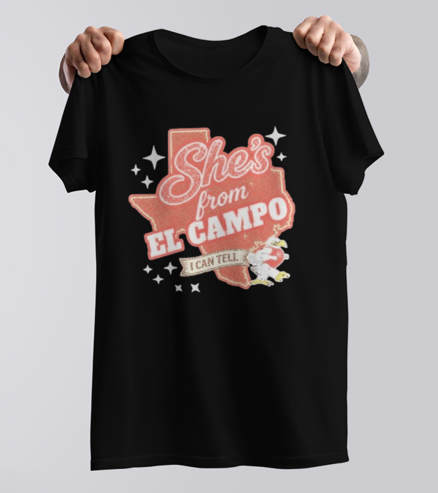 She's From El Campo I Can Tell Texas Outline Football T-Shirt