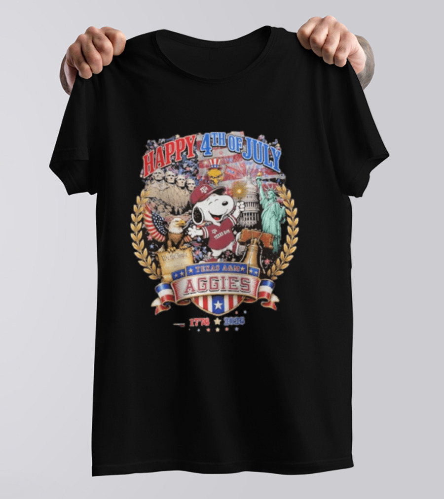 Snoopy Happy 4th Of July Texas A&M Aggies 1776 2026 Celebration T-Shirt