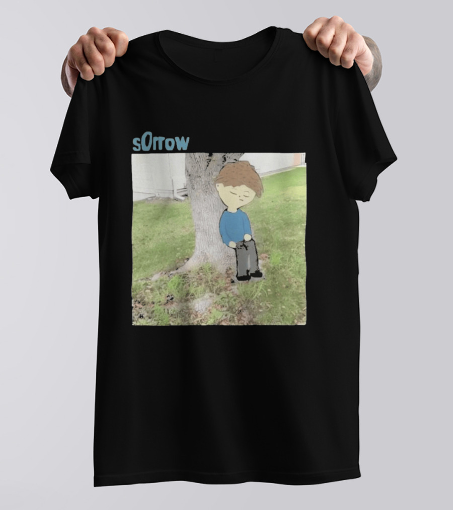 Sorrow Unhappy Sad Boy Leaning Against Tree T-Shirt