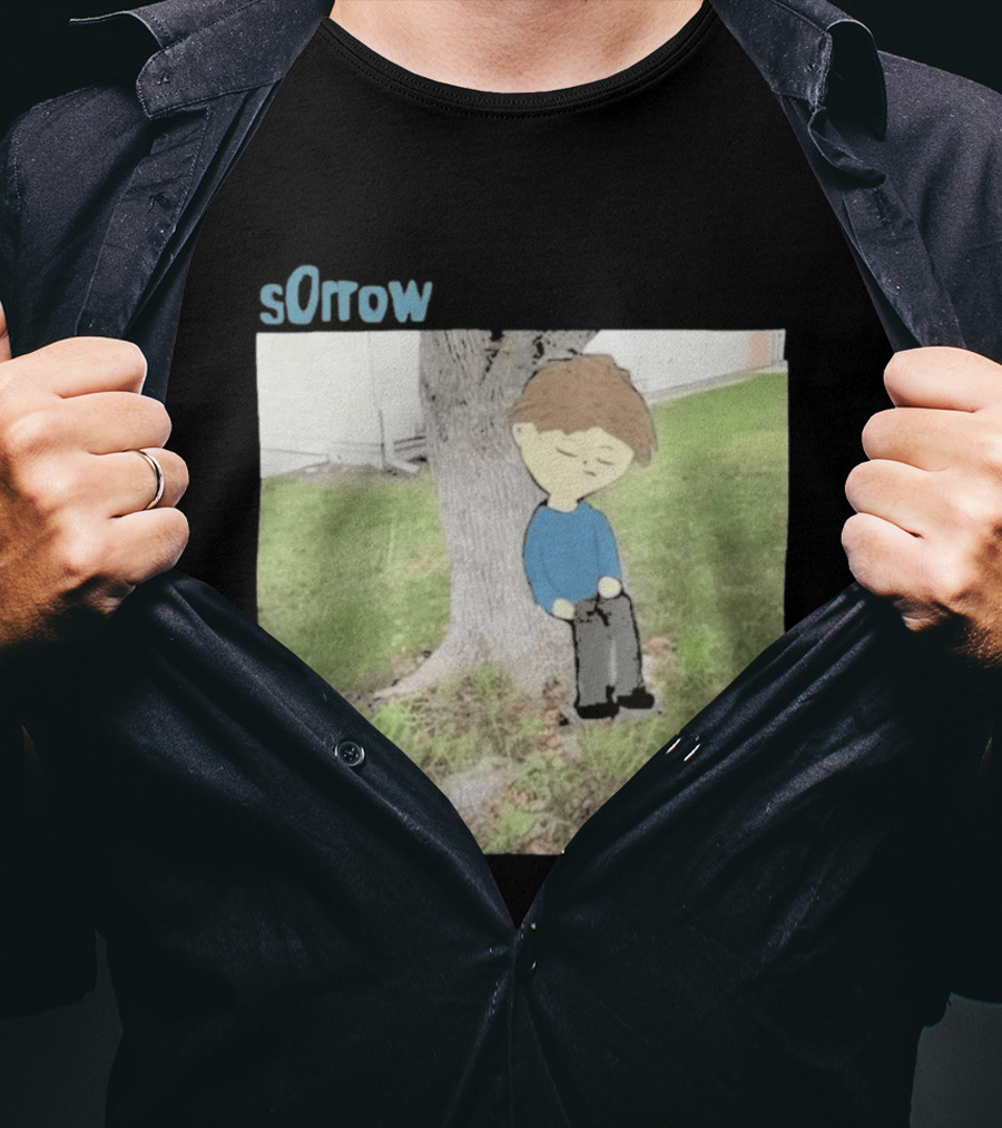 Sorrow Unhappy Sad Boy Leaning Against Tree T-Shirt