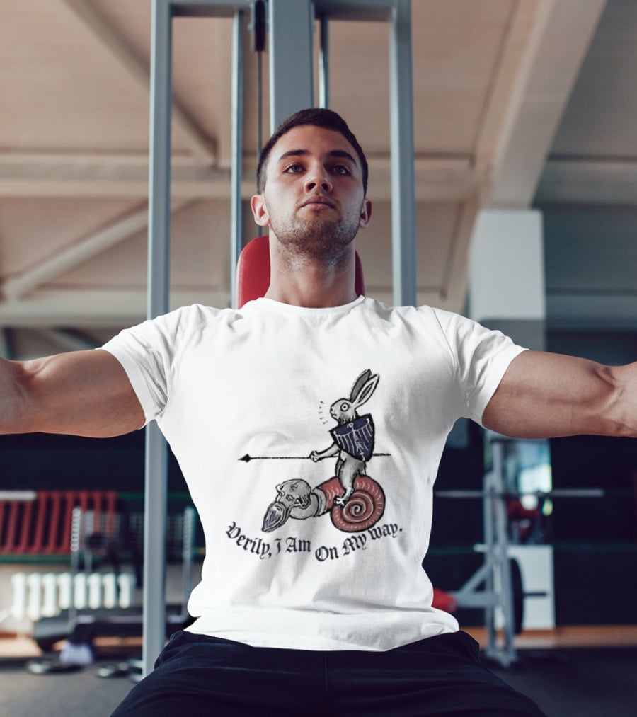 Verily I Am On My Way Knighted Rabbit Snail Medieval Marginalia T-Shirt