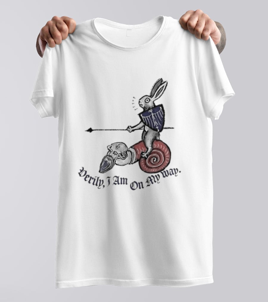 Verily I Am On My Way Knighted Rabbit Snail Medieval Marginalia T-Shirt