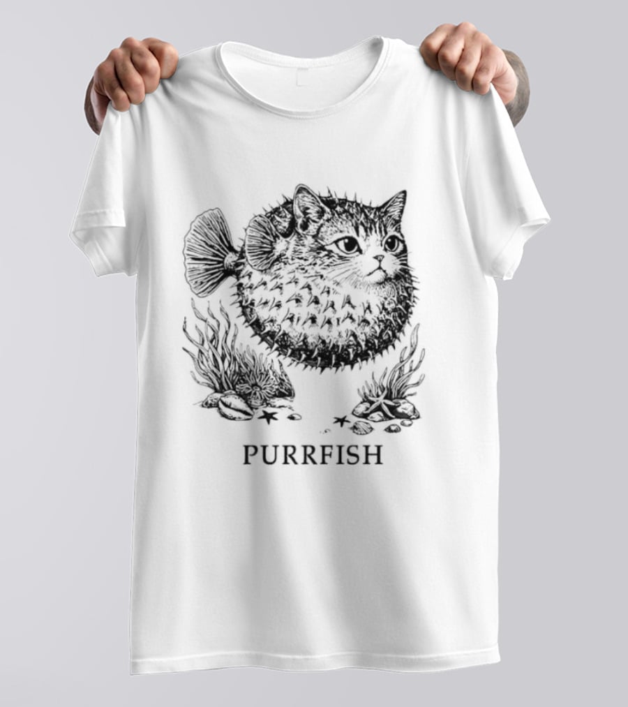Purrfish Cat Pufferfish Hybrid Marine Life Ocean Creatures T-Shirt