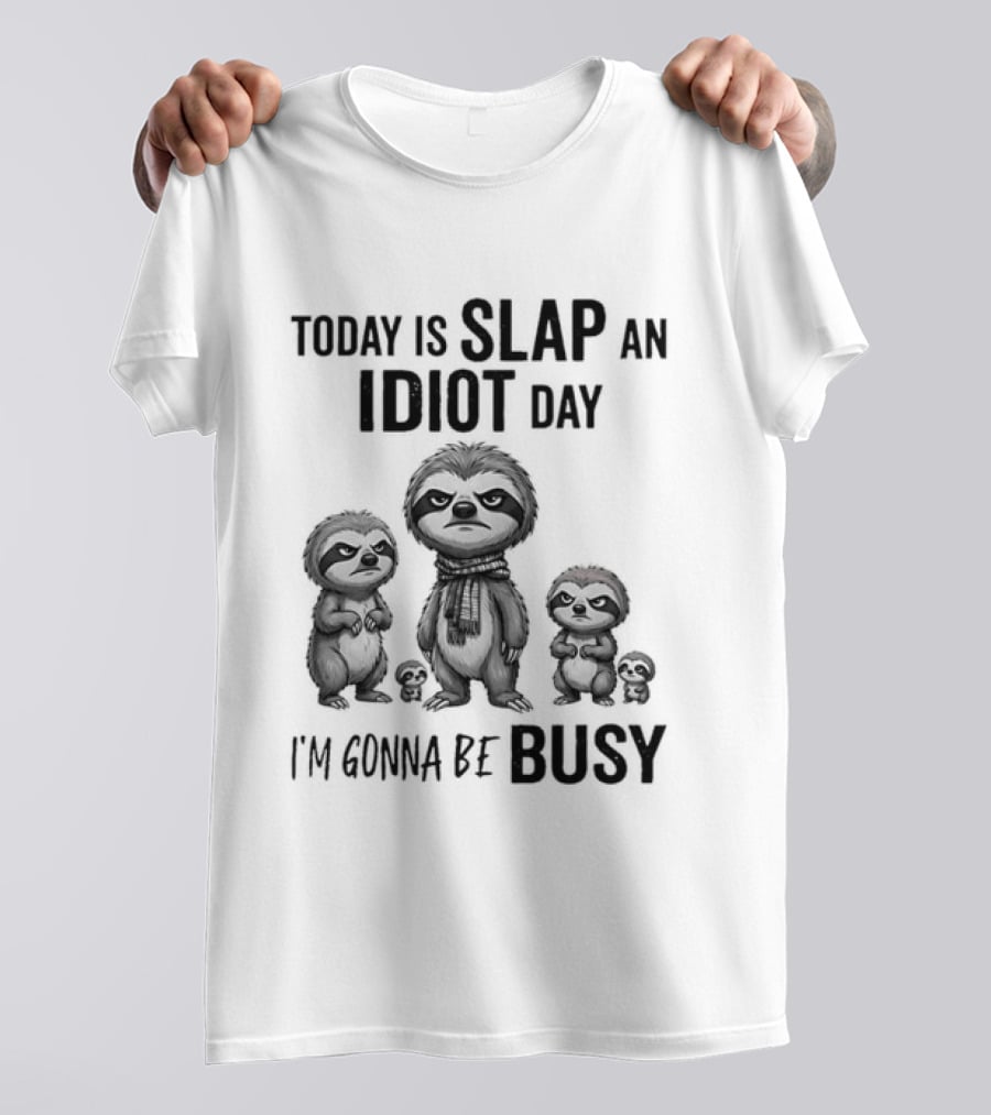 Today Is Slap An Idiot Day I'm Gonna Be Busy Sloth Animal Sarcasm T-Shirt