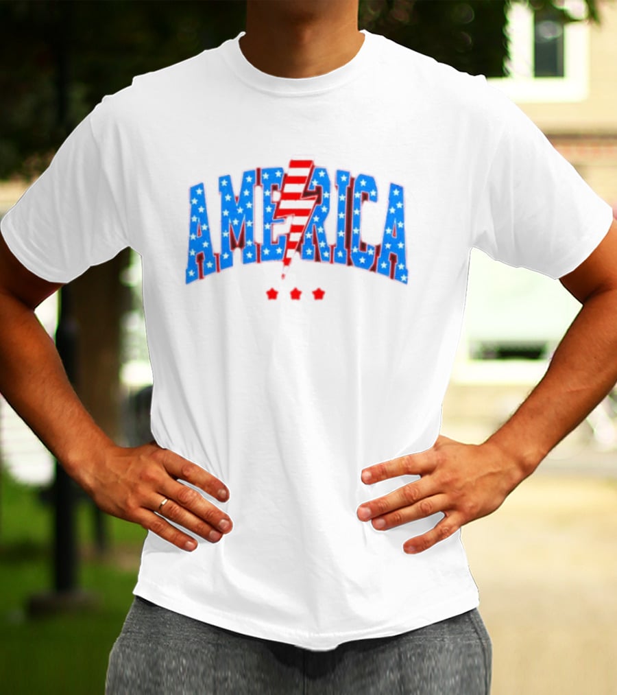 Patriotic America Stars And Stripes Lightning Bolt T-Shirt