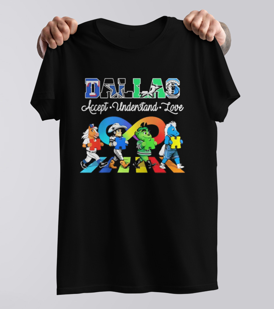 Dallas Accept Understand Love Autism Awareness Mascots Puzzle Pieces T-Shirt