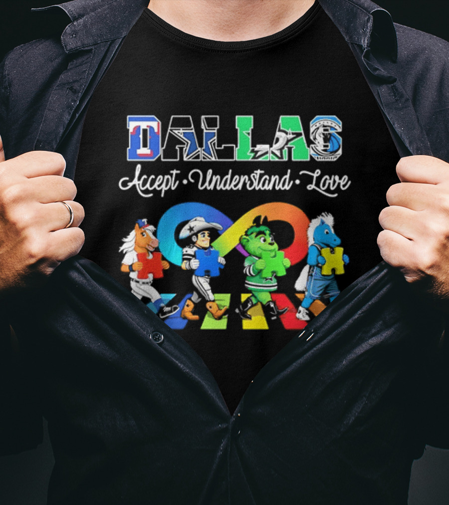 Dallas Accept Understand Love Autism Awareness Mascots Puzzle Pieces T-Shirt