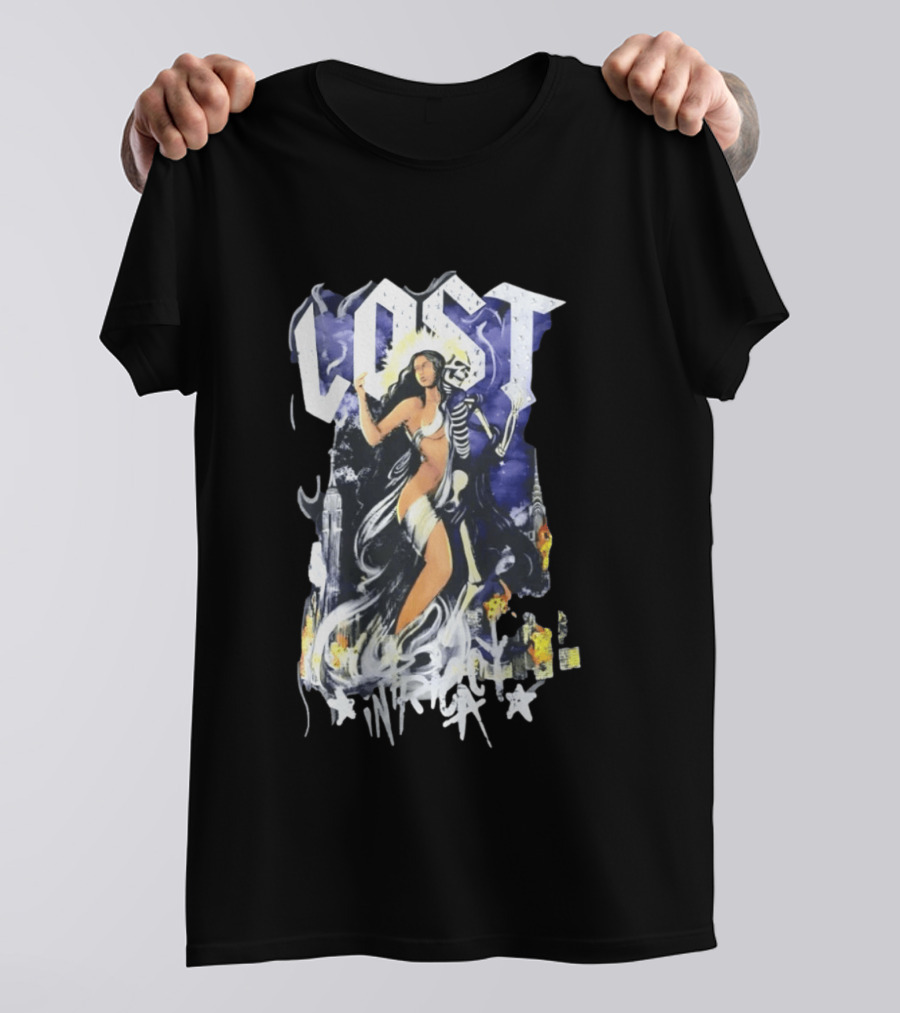 Lost Goddess Skeleton Embrace With City Skyline T-Shirt