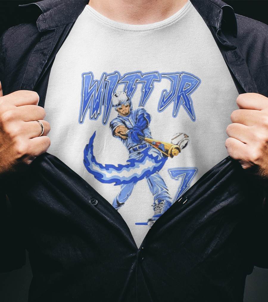 Witt Jr 7 Flaming Bat Baseball Player T-Shirt