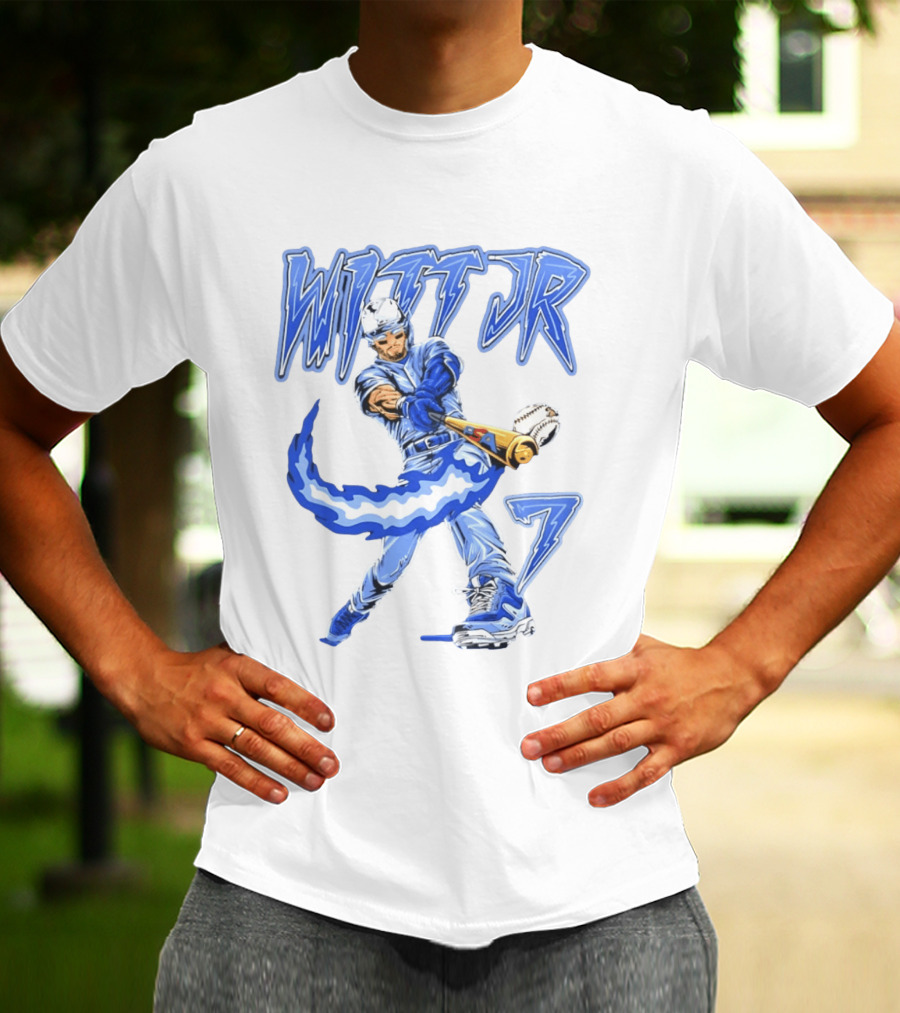 Witt Jr 7 Flaming Bat Baseball Player T-Shirt