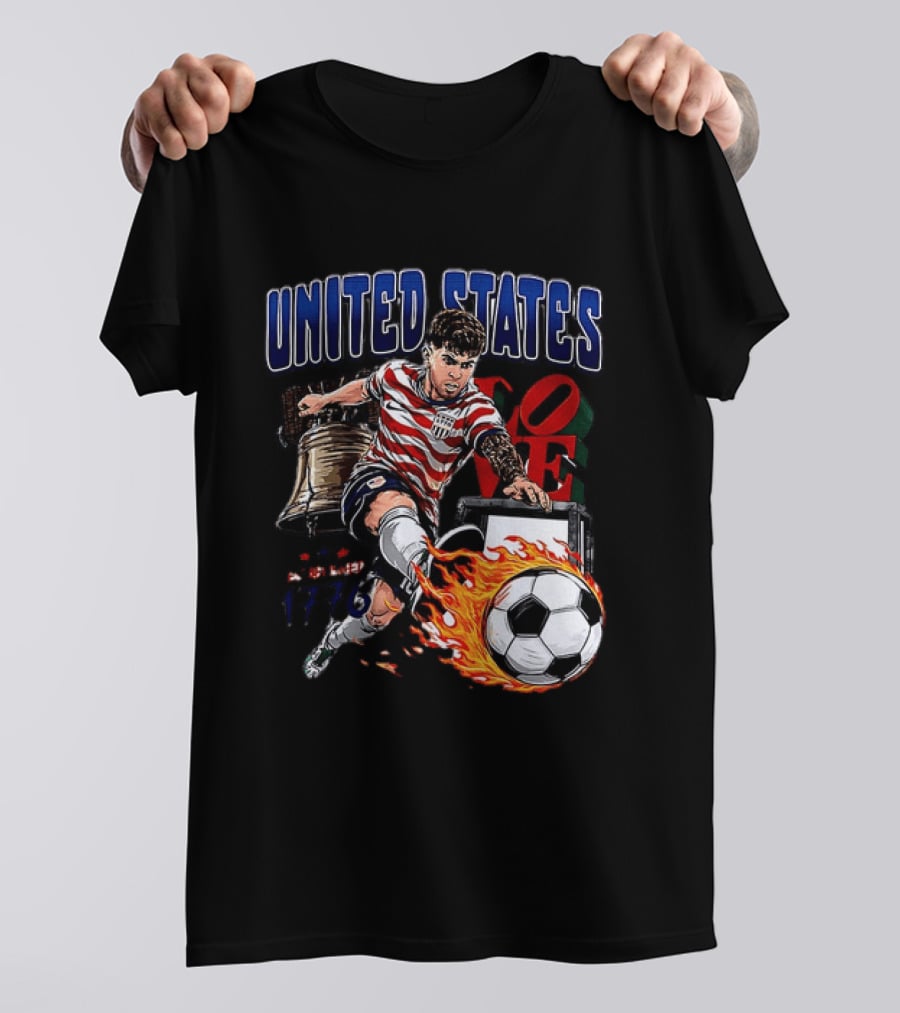 Christian Pulisic United States Soccer Fireball Liberty Bell Established 1776 T-Shirt