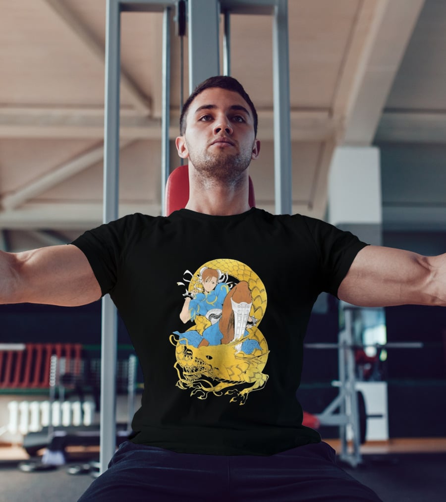 Chun Li Gold Dragon Kick Fighter Blue Outfit Gold Dragon T-Shirt