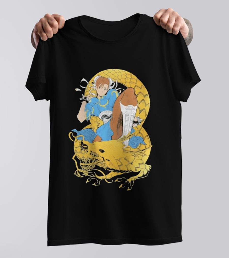 Chun Li Gold Dragon Kick Fighter Blue Outfit Gold Dragon T-Shirt