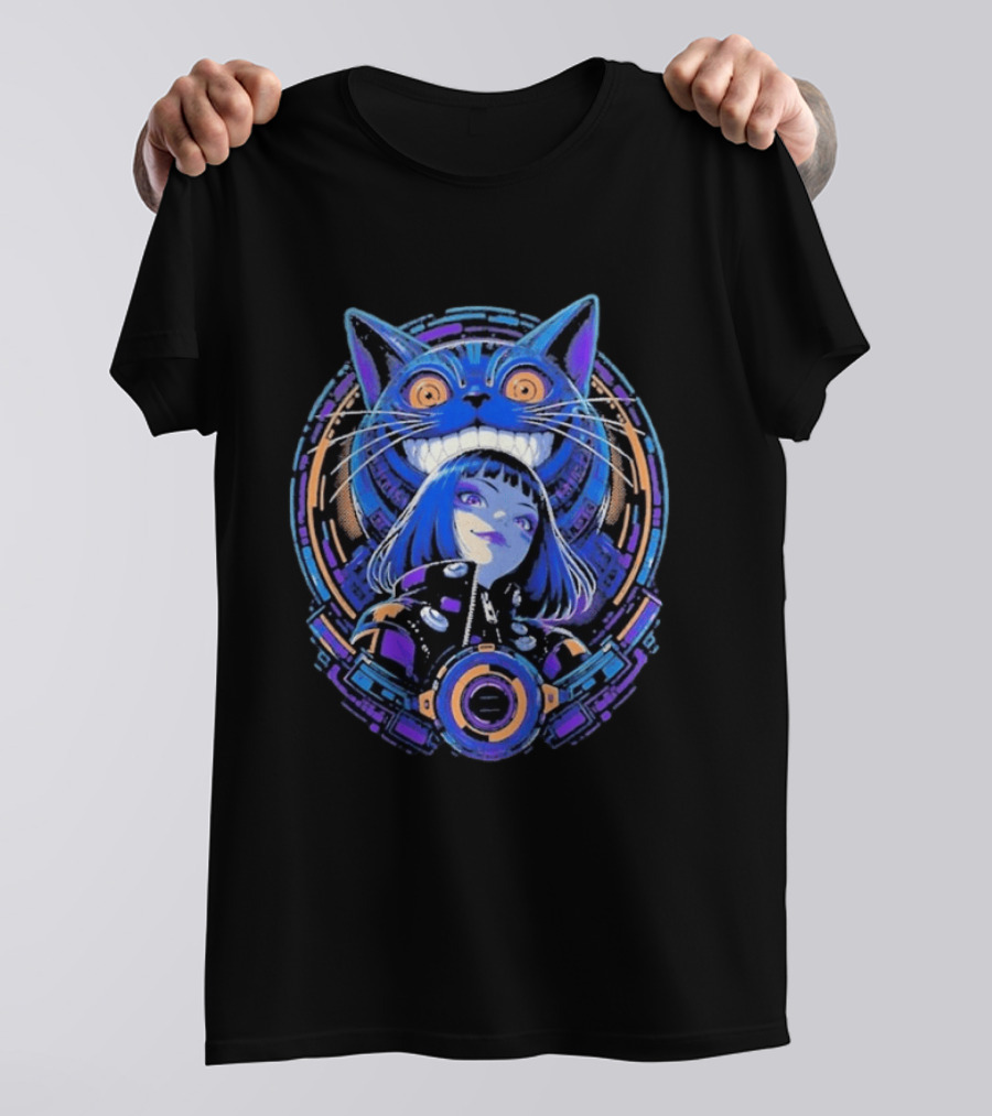 Cyberpunk Cat Girl Futuristic Anime T-Shirt