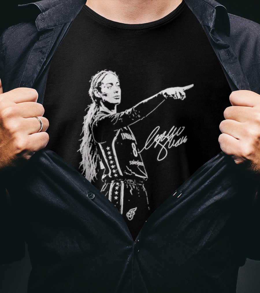 Sophie Cunningham Indiana Fever Pointing Sketch Signature T-Shirt