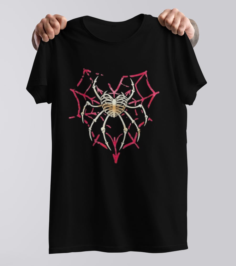 Skeleton Spider With Red Web Heart T-Shirt