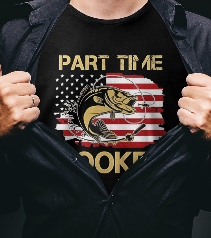 Part Time Hooker American Flag Fishing Humor T-Shirt
