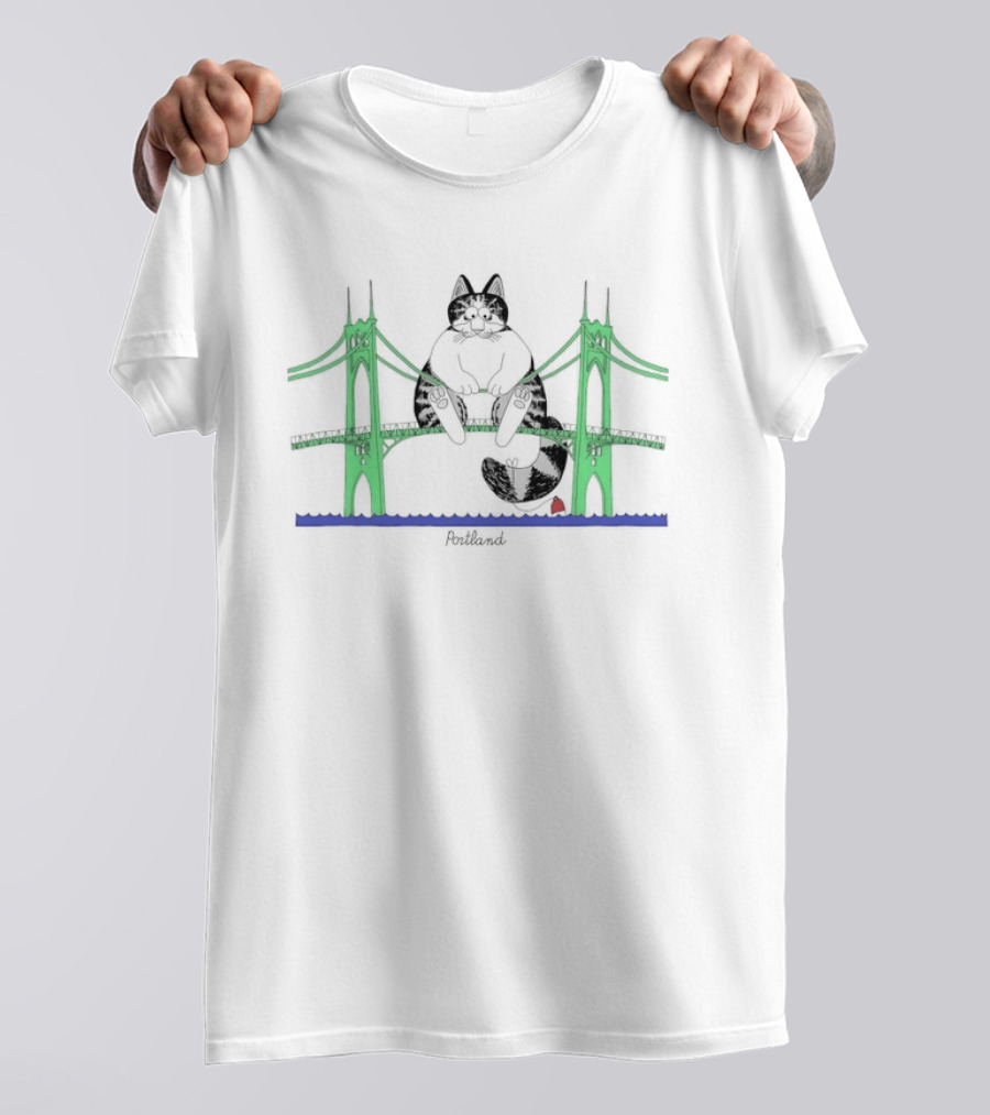Portland Oregon Cat St Johns Bridge Kliban T-Shirt