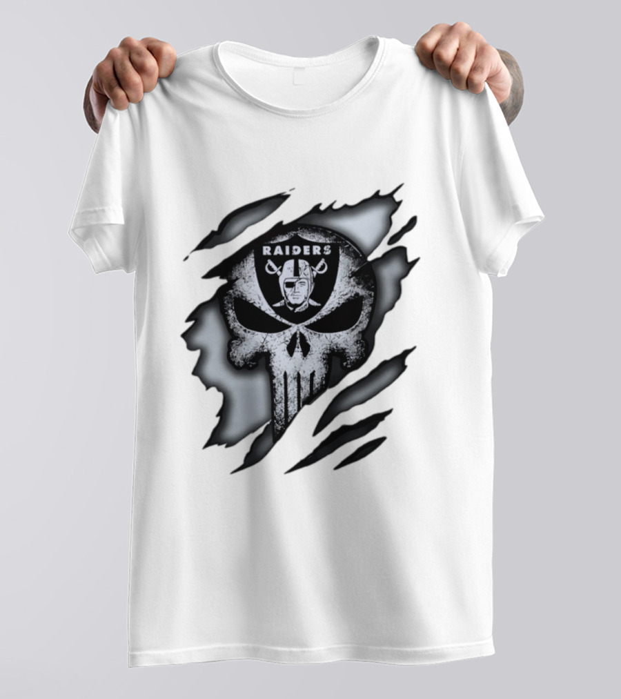 Las Vegas Raiders Punisher Skull NFL Rip Effect T-Shirt