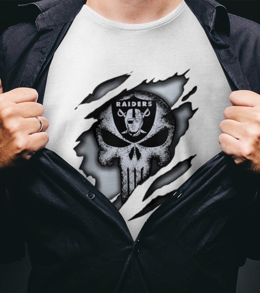 Las Vegas Raiders Punisher Skull NFL Rip Effect T-Shirt
