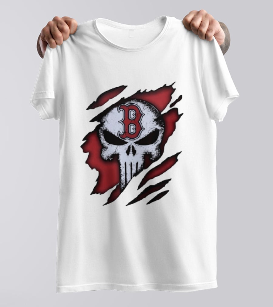 Boston Red Sox Skull Punisher Shredded Effect T-Shirt