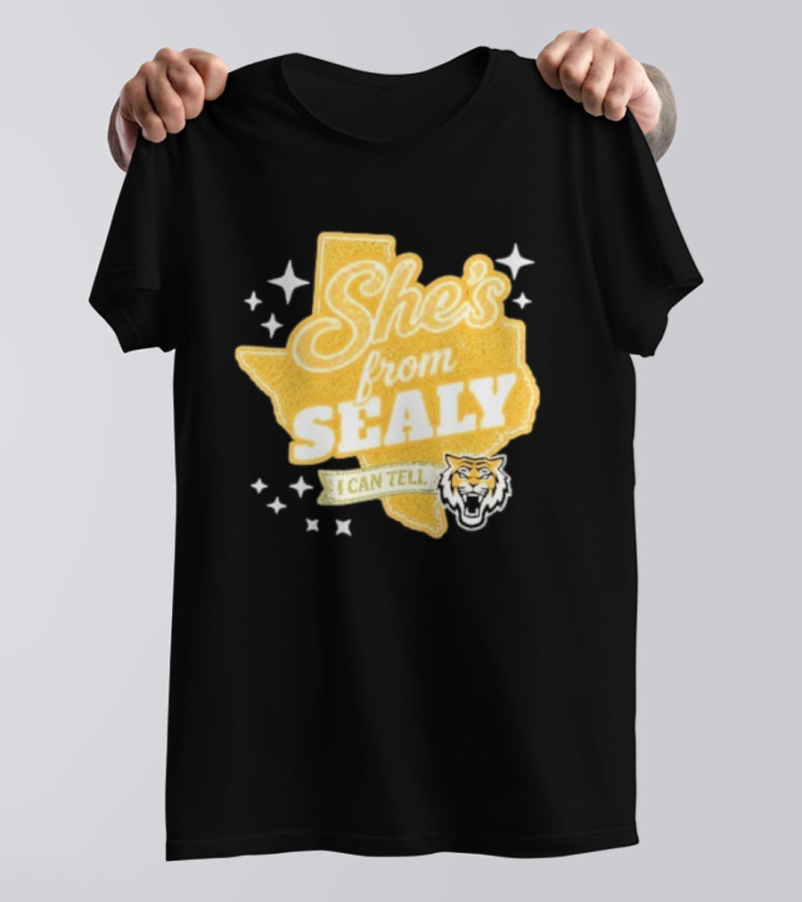 She's From Sealy Texas I Can Tell With Tiger Emblem And Stars T-Shirt