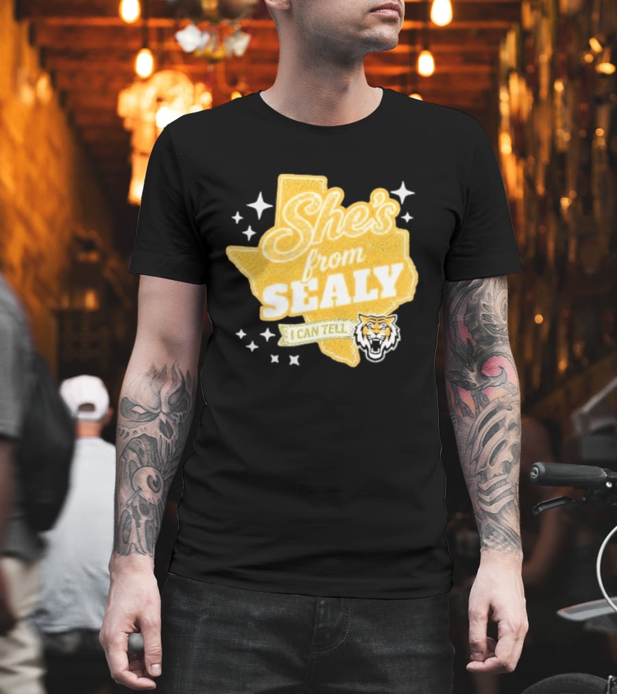 She's From Sealy Texas I Can Tell With Tiger Emblem And Stars T-Shirt