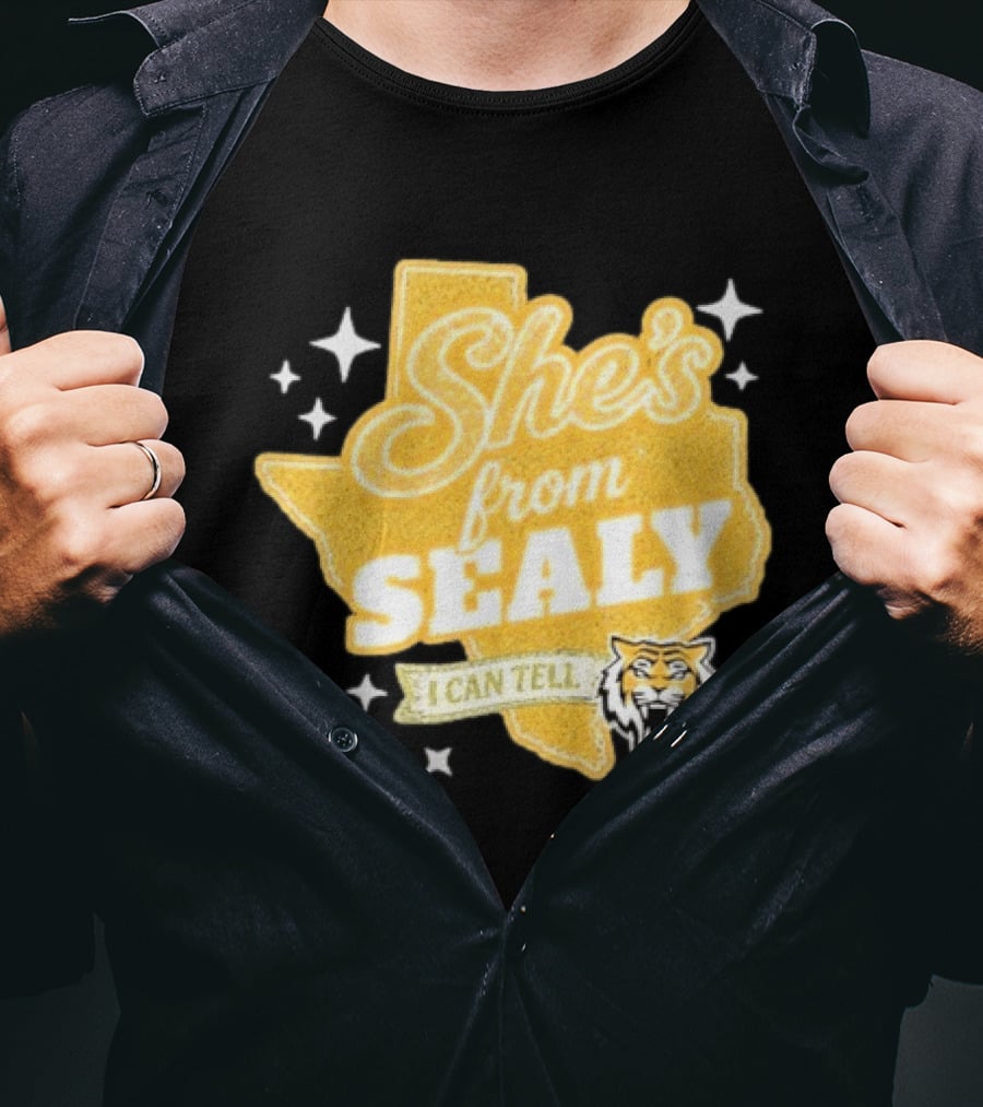 She's From Sealy Texas I Can Tell With Tiger Emblem And Stars T-Shirt