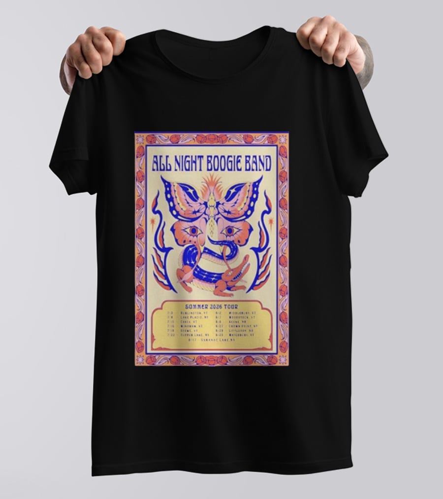 All Night Boogie Band 2026 Summer Tour Wilmington Washington Lake Placid Woodstock Hamden Catskill Saranac Lake T-Shirt