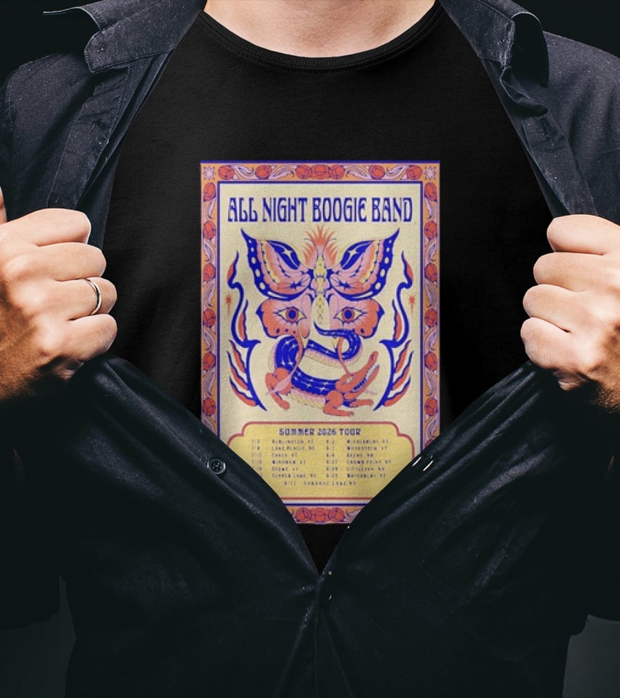 All Night Boogie Band 2026 Summer Tour Wilmington Washington Lake Placid Woodstock Hamden Catskill Saranac Lake T-Shirt