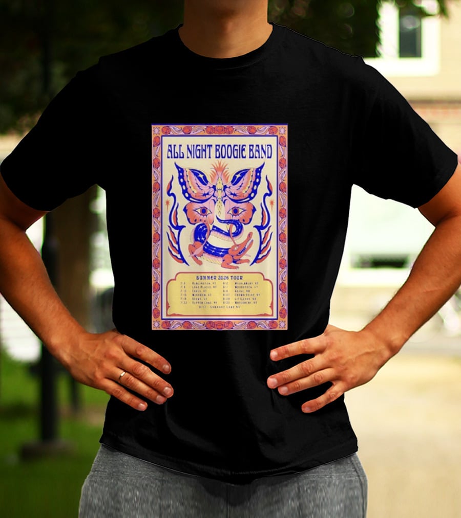 All Night Boogie Band 2026 Summer Tour Wilmington Washington Lake Placid Woodstock Hamden Catskill Saranac Lake T-Shirt