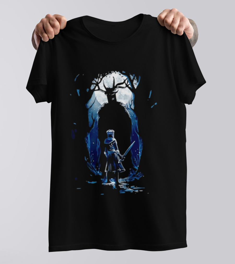 Black Knight Versus Leshen Encounter Fantasy Witcher Gaming Folklore T-Shirt