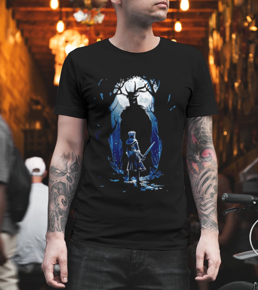 Black Knight Versus Leshen Encounter Fantasy Witcher Gaming Folklore T-Shirt