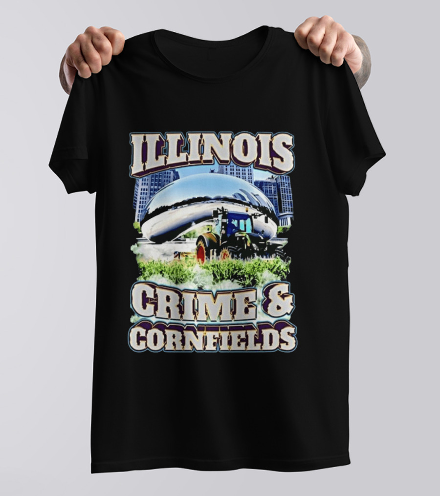 Illinois Crime And Cornfields Chicago Bean Tractor Scene T-Shirt