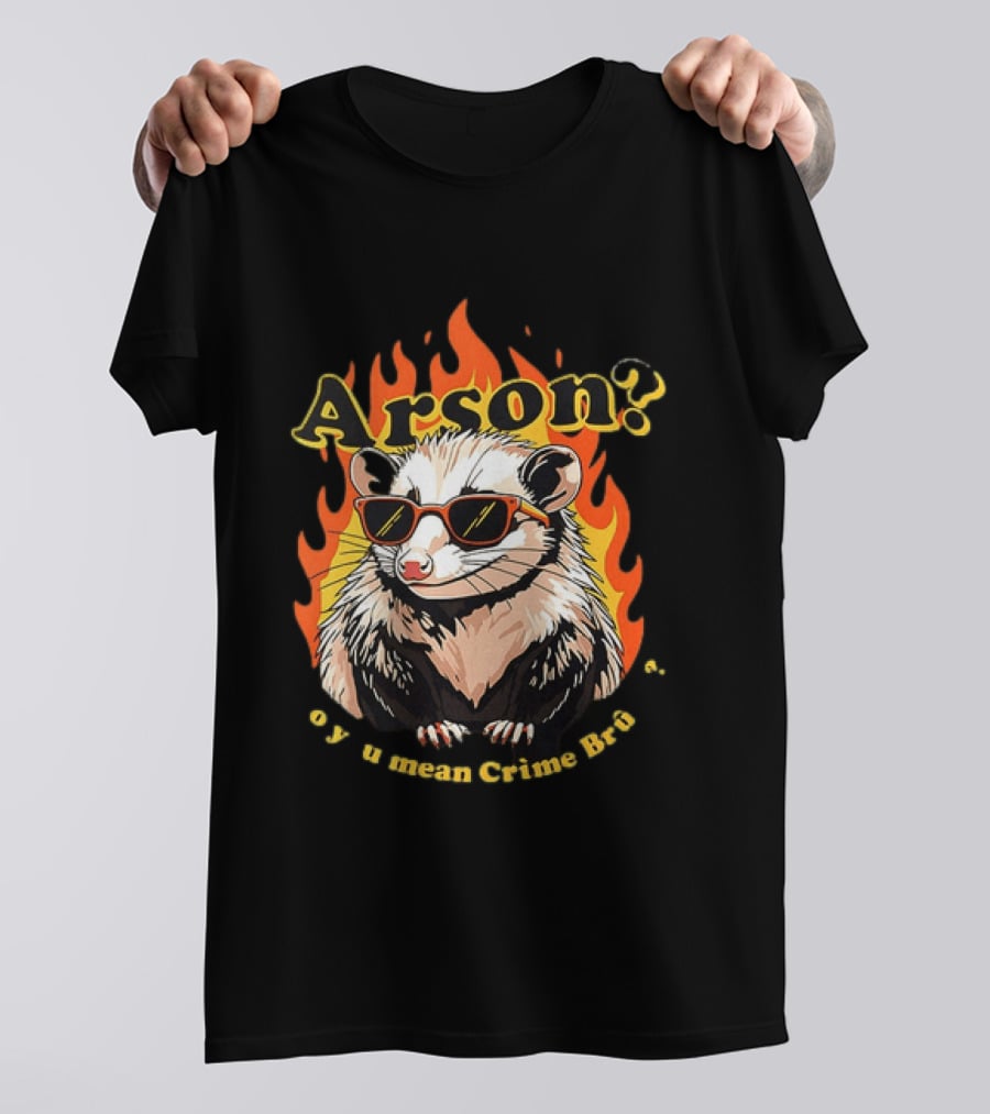 Arson? Opossum Sunglasses Flames Grime Bro Humorous T-Shirt